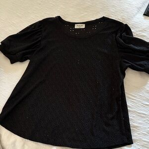 Kim & Cami Black Textured Blouse with Puff Sleeves